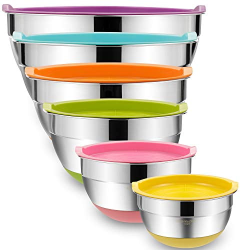 Food Storage Containers Set w/ Colored Lids Details about   10 Pc Stainless Steel Mixing Bowls 