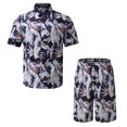 thumbnail image 3 of Conjunto casual de blusa y pantalones de playa de manga corta con estampado de botones para hombre Pompotops  oipoqjl36175, 3 of 6
