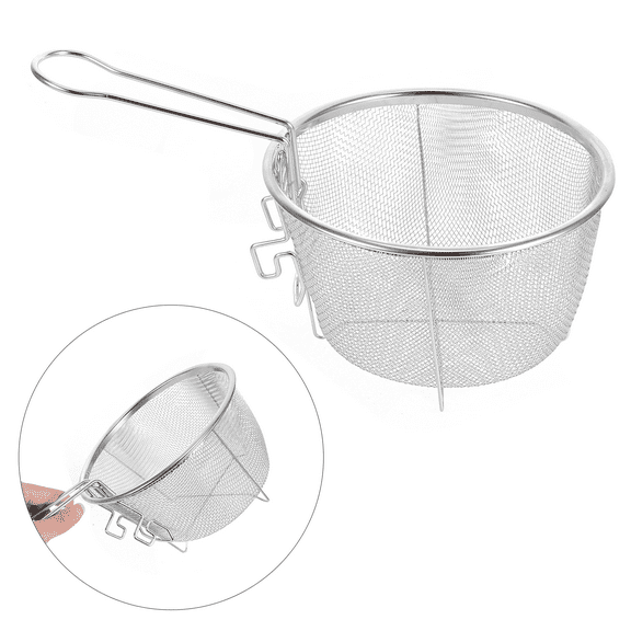 OULII Deep Frying Basket Stainless Steel with Foldable Handle for Oil Draining and Safe Use