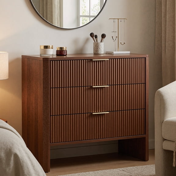 Wavy Pattern bedside table storage cabinet, Cabinet Wave Design  3 Drawers Storage Cabinet Modern Bedside Table for Bedroom with Glossy Durable Density Board