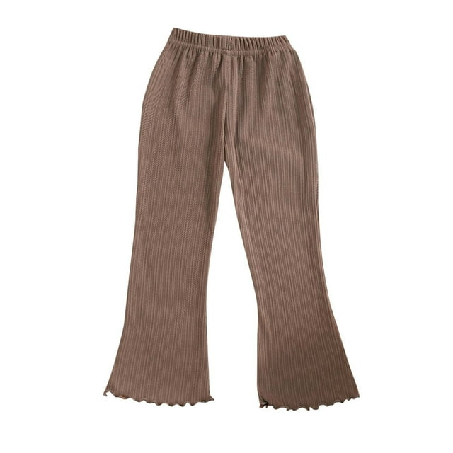 biudgviw Toddler Girls' Flare Pants Ribbed Elastic Waist Ruffle Hem Stretch Bootcut Pull on Trousers Bell Bottom Leggings