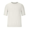 thumbnail image 5 of Tauxra Men's Textured Ribbed Knit Short Sleeve Round Neck Tee Shirts Solid Casual Top White 3XL, 5 of 6