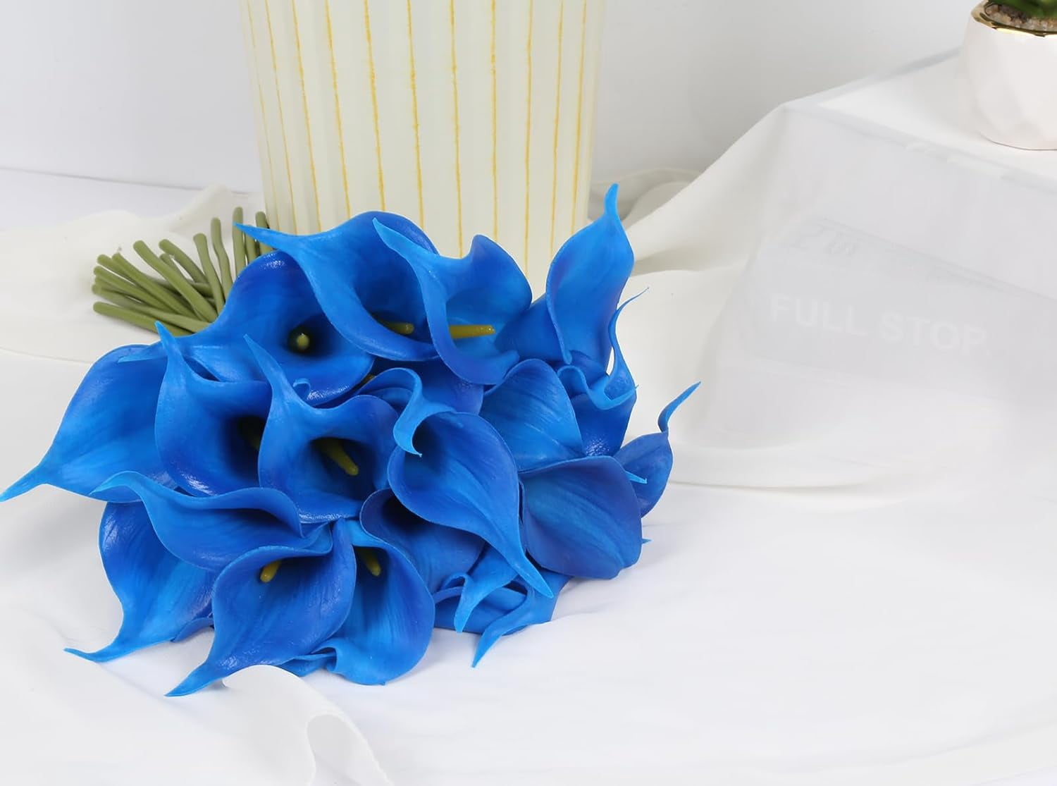 24pcs Blue Fake Flowers Calla Lily Flowers Real Touch Silk Flowers for DIY Wedding Bouquets Centerpieces Bridal Shower Party Home Flower Arrangement Decorations (Dark Blue)