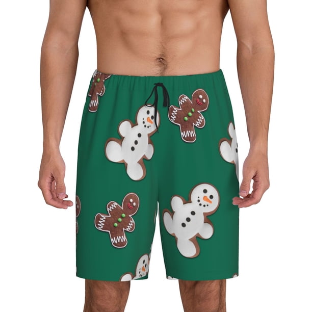 Balery Gingerbread Snowman Cookies Pantalones cortos de pijama de punto de algodón para hombre con cinturilla y bolsillos-Medium