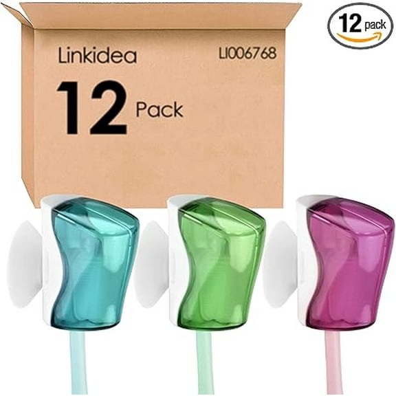 ravel Toothbrush Head Covers with Suction Cup, Portable Wall Mount Toothbrush Holder, Toothbrush Cap Case Box Convenient for Travel, Outdoor (12 Pcs)