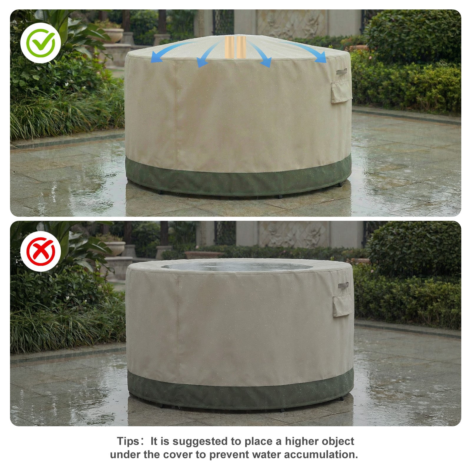 BPS Waterproof Patio Table and Chairs Cover, 600D Anti-UV Outdoor Dining Furniture Set Cover with Air Vent and Storage for Patio Round Sectional Set, 72''Dia x 32''H