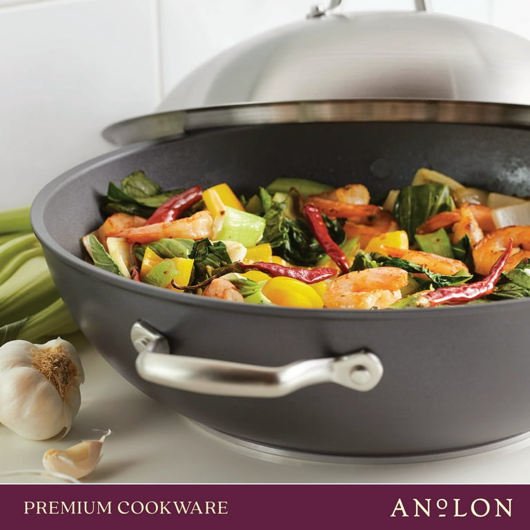 Anolon Accolade Forged Hard-Anodized Nonstick Wok with Lid, 13.5-Inch, Moonstone