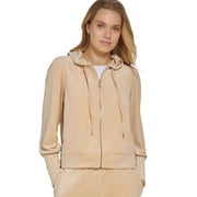 Women's Velour Logo-Tape Zip-Front Hoodie Palamino/Gold L