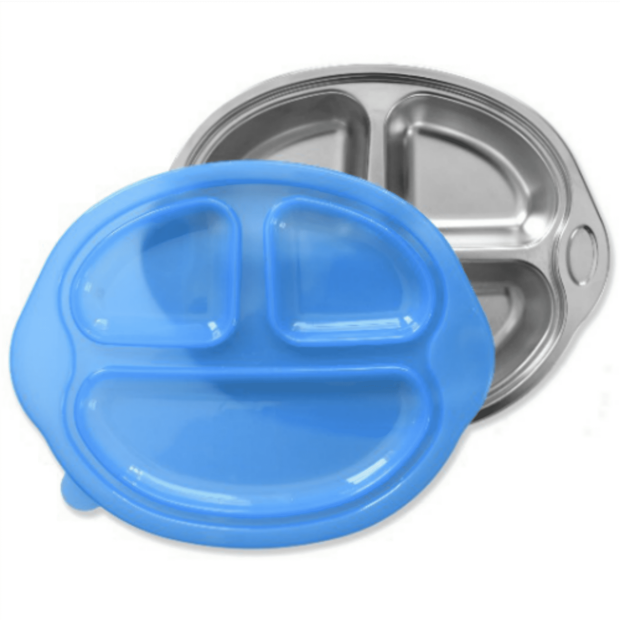 Happy Foodie, Stainless Steel Divided kids plate with Blue lid