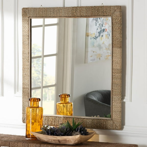 bali & pari Geralyn Japandi Mirror, Square, Natural Seagrass