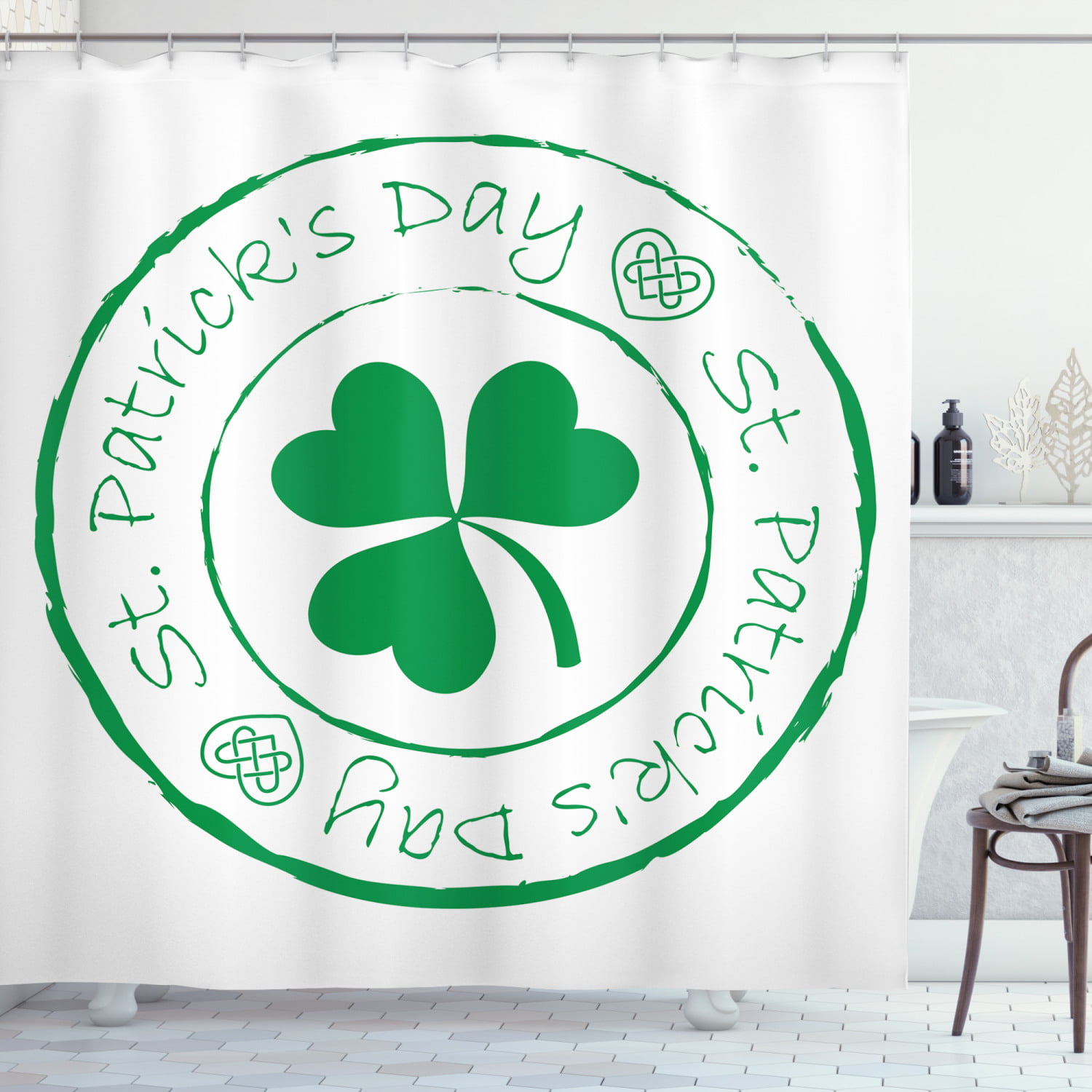 Patrick's Day Shower Curtain Lucky Shamrock Leaves Irish Clover Bathroom Mat St