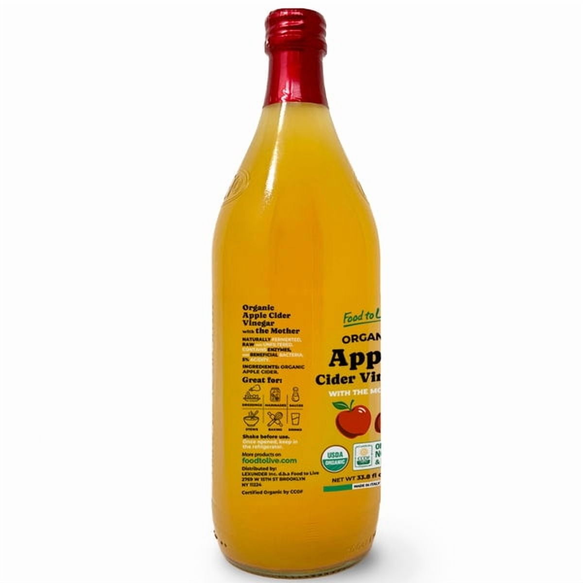 Food To Live Organic Apple Cider Vinegar, 2 L – Raw Italian Natural Vinegar with the Mother, Unfiltered, Unpasteurized, Non-GMO, Vegan, Glass Bottle (Pack of 2)