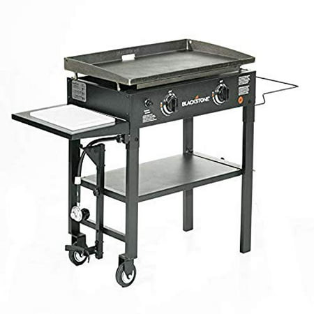 Blackstone 1853 Flat Top Gas Grill 2 Burner Propane Fuelled Rear Grease Management System 28” Outdoor Griddle Station for Camping with Built in Cutting Board and Garbage Holder, Black