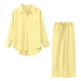 thumbnail image 5 of Womens Outfit Sets Fall Linen 2 Piece Outfit Shirt Wide Leg Pants Lounge Sets, 5 of 5