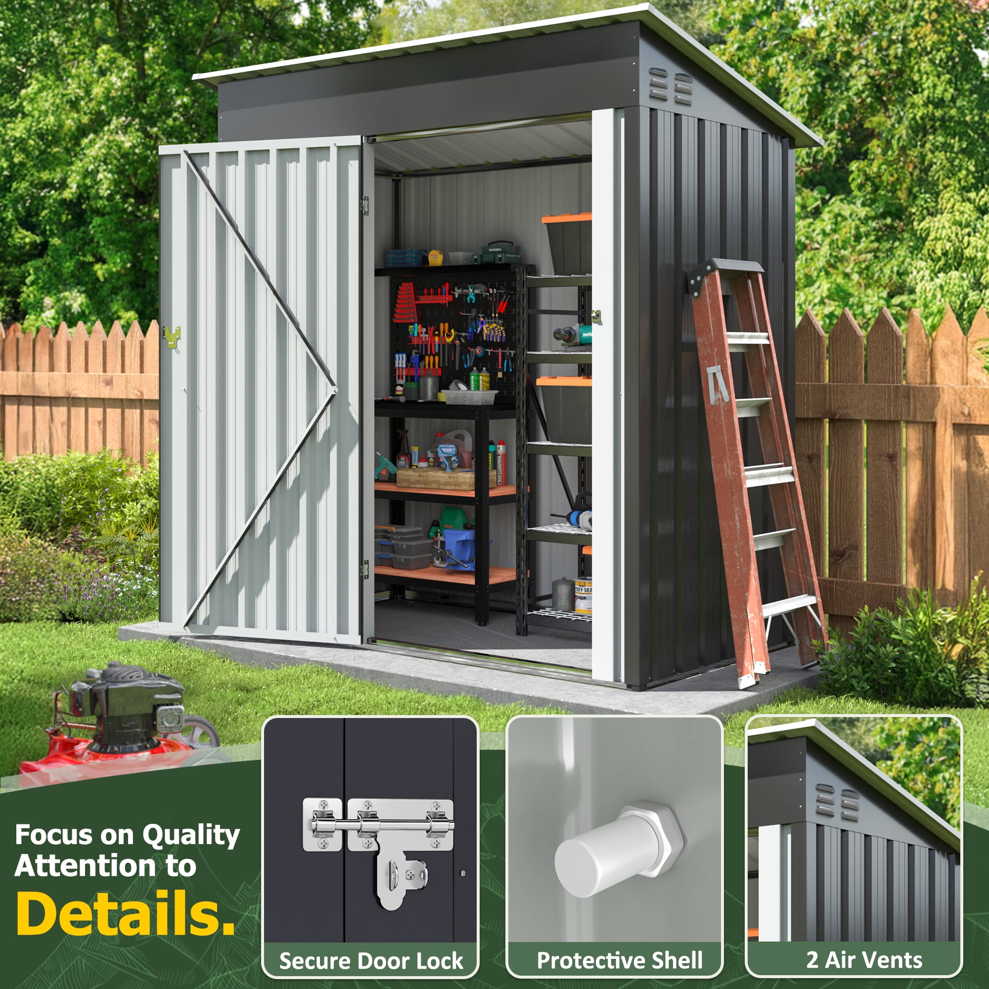 NETAJE 5'x3' Outdoor Metal Storage Shed with Updated Frame Structure and Lockable Doors for Backyard Garden Patio Lawn