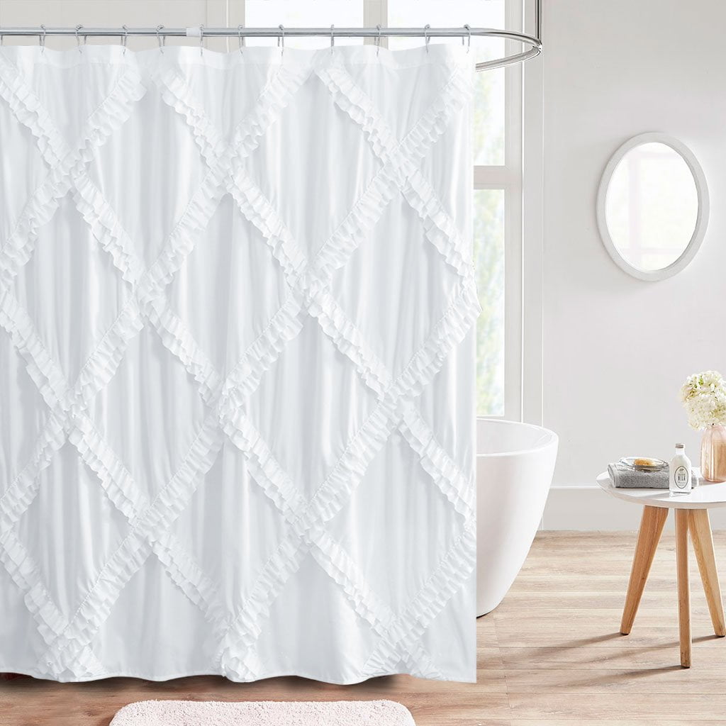 HIG Shabby Chic Double Ruffle Shower Curtain, Brushed Microfiber, White, 72' x 72'