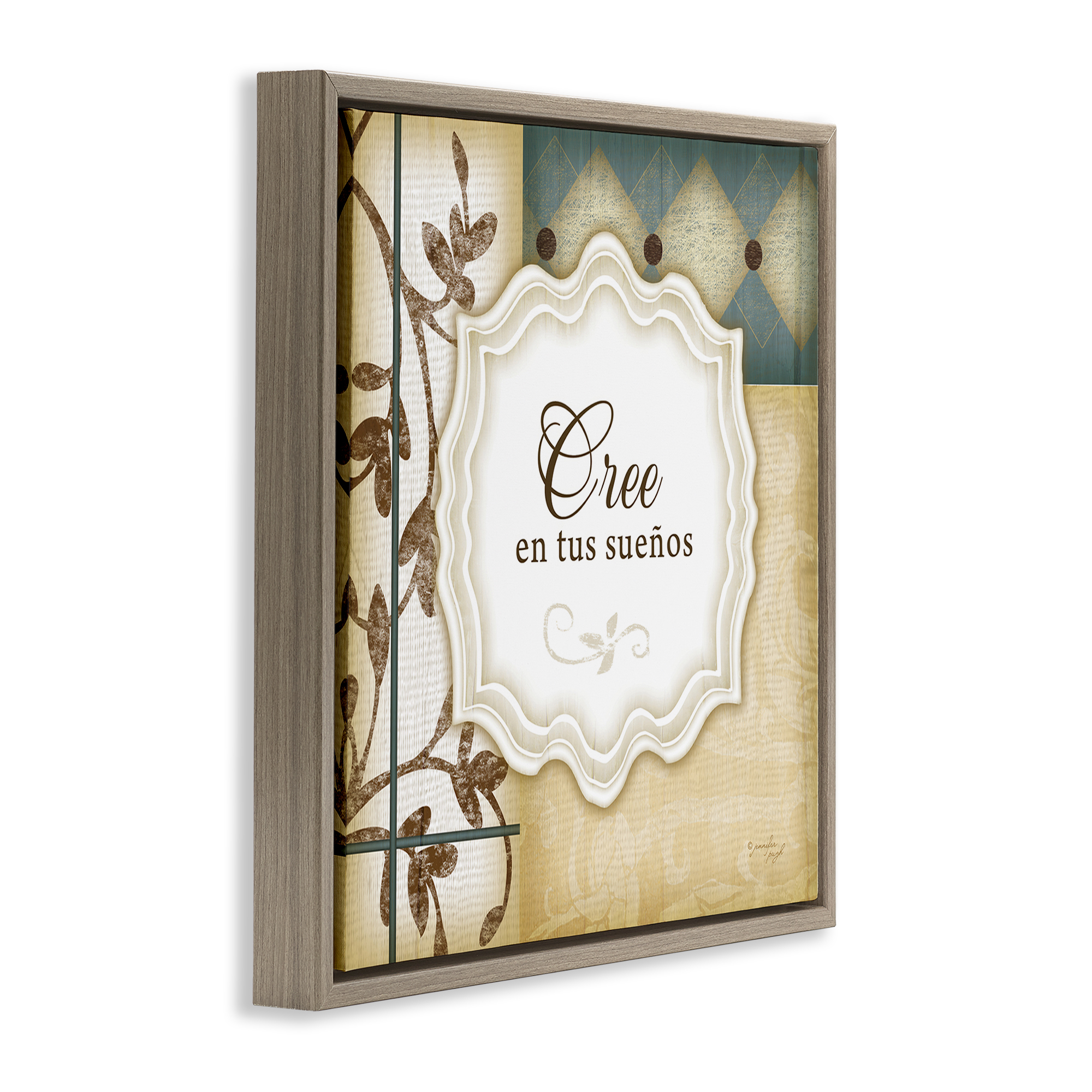 Stupell Industries Cree en tus Sueños Inspirational Quotes & Sayings Painting Brown Floater Framed Art Print Wall Art, 18 x 18