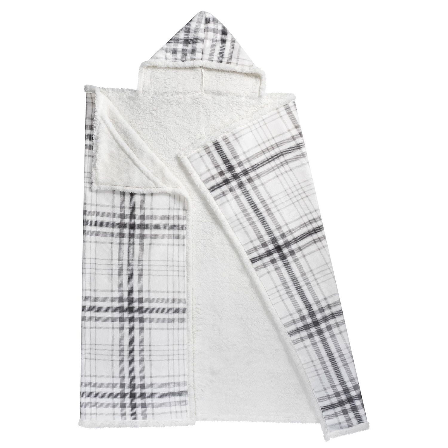 Safdie & Co. Premium Ultra Soft Flannel Hoodzy Hooded Throw Blanket with Sherpa Grey Plaid
