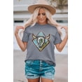 thumbnail image 4 of ABPHQTO Camiseta gris con estampado de cactus Longhorn Weatern Diamond para mujer, 4 of 5