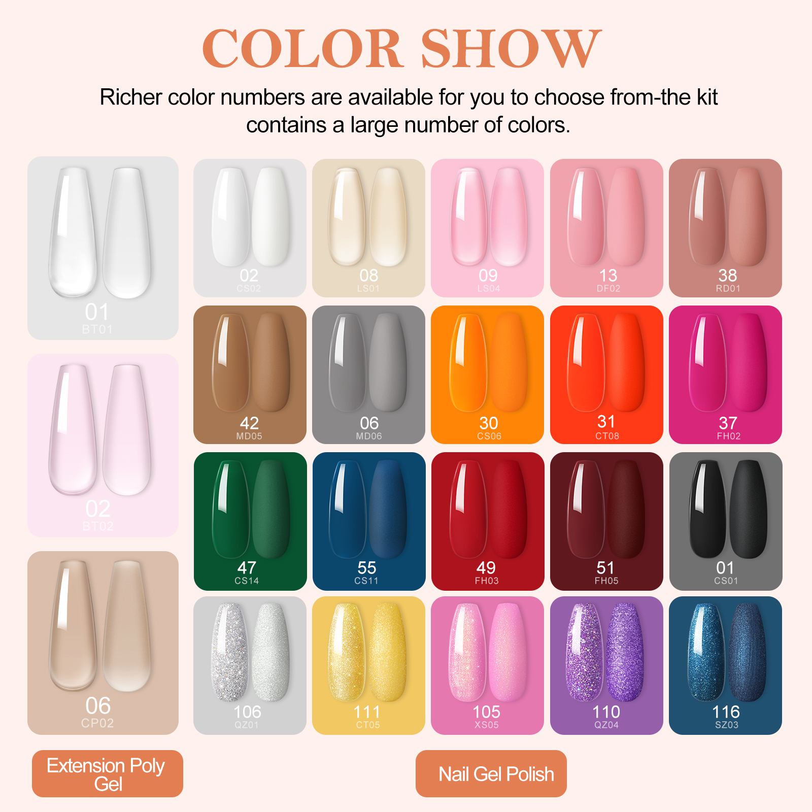 COSCELIA Gel Nail Polish Kit with U V Light 20pc Gel Polish 3pc Poly Nail Gel Glitter Decoration Powders Nail Stickers Gift for Women