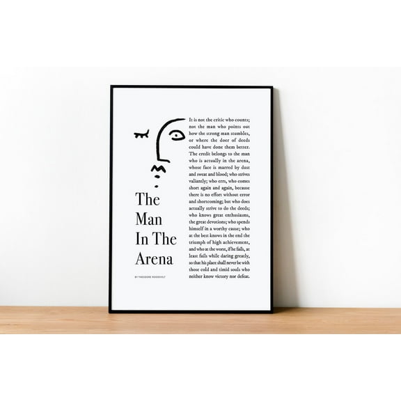 The Man In The Arena, Daring Greatly Quote, Theodore Roosevelt, Graduation Gift, Inspirational Quote, S Home Decor, 8x12 UNFRAMED