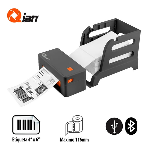 Impresora Térmica Qian QOP-T18UB-LE 4' X 6' 108mm 203 DPI USB Bluetooth con porta-etiquetas