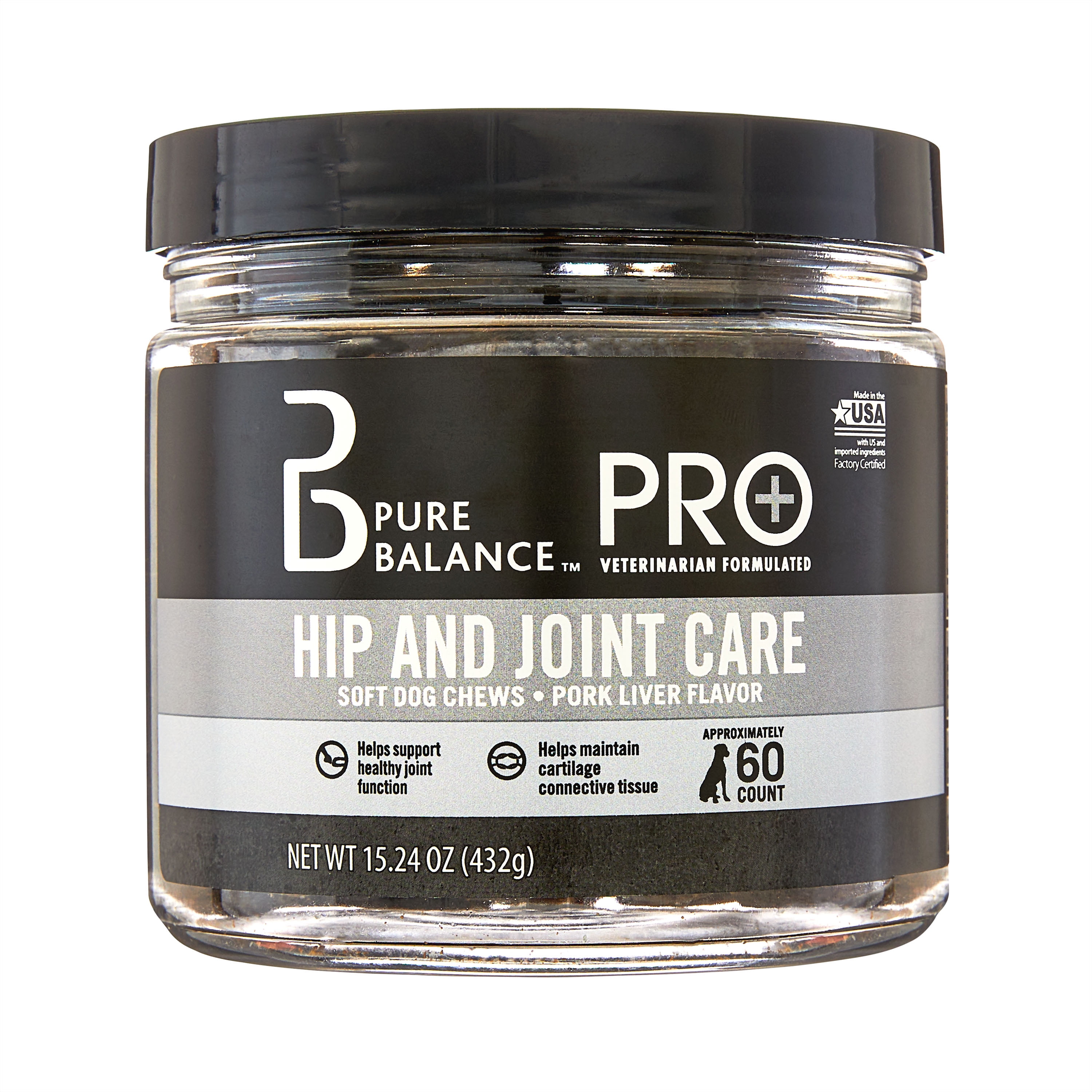 (2 pack) Pure Balance Pro+ Veterinarian Formulated Flex Care for Dogs, Glucosamine Chondroitin Hip & Joint Care, Dog, Pork Liver Flavor, 60 Count Soft Chews