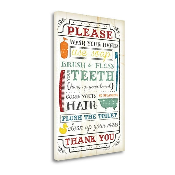 Tangletown Art, 26 x 17 "Bathroom Rules " by Jennifer Pugh, Gallery Wrap Canvas