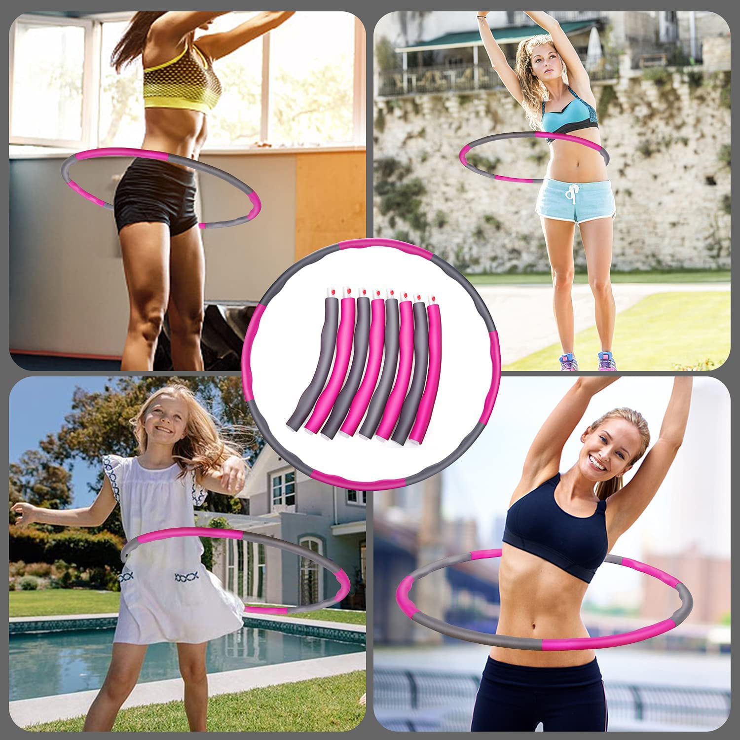 VIVOHOME 48 Inch Length Smart Digital Weighted Hoola Fitness Hoop with Jump Rope Display for Adult Weight Loss 2 in 1 Abdomen Fitness Massage Hoops 16 Detachable Knots Ideal for Pilates Cardio 