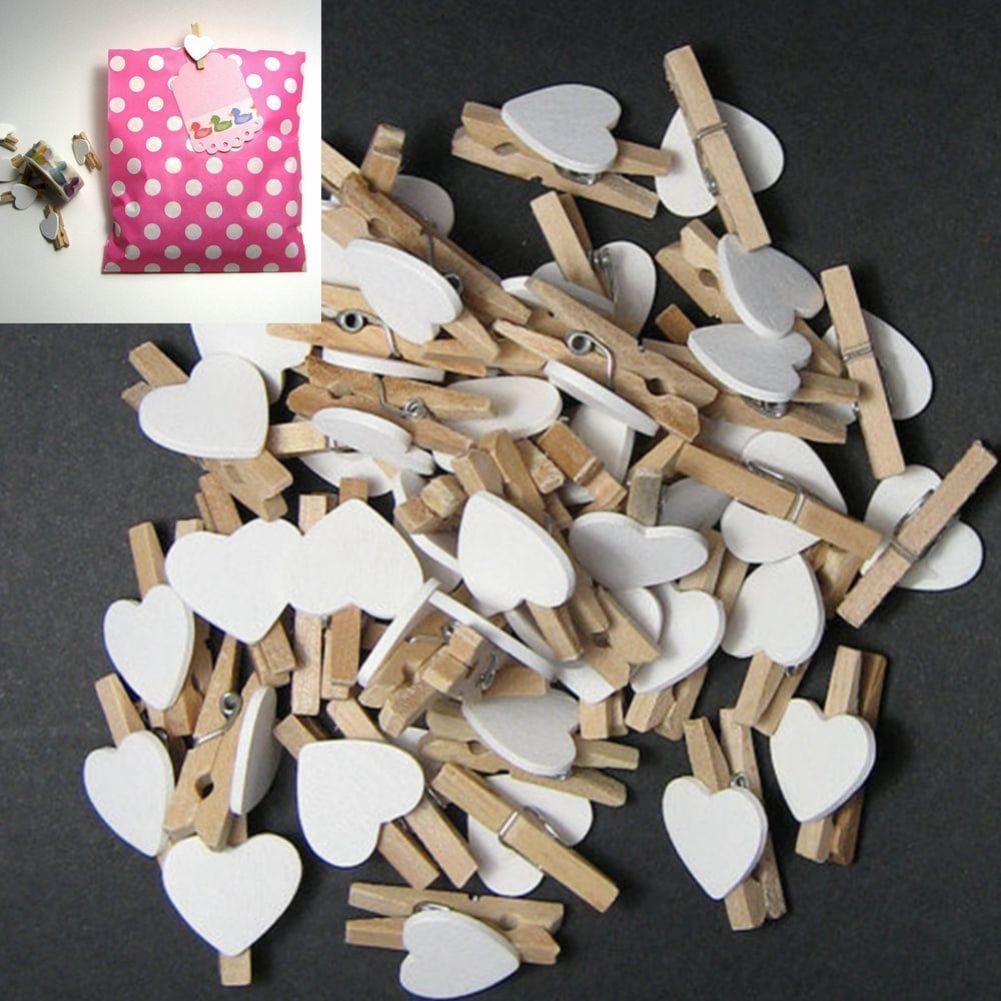 iTemer 100 Pack Wooden Clips Colorful Sweet Love Heart Mini Craft Clips Photo Paper Craft Clip Clothespins Random Color