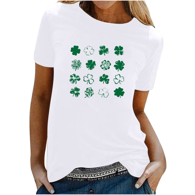 Besolor T-Shirts de la Saint-Patrick pour Femmes Été Col Rond Manches Courtes Tuniques Tops Décontractés Blouse Graphique Ample