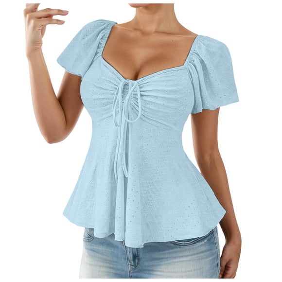 Zshosam Women Corset Top Summer Corset Tops for Women Off Shoulder Shirt Puff Sleeve Blouse Size S,(Sky Blue S)