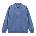 thumbnail image 2 of Puntoco Men’s Vintage Mineral Washed Long Sleeve Polo Shirt, Loose Fit Retro Collared Casual Pullover Top Blue XXL(XXL), 2 of 5