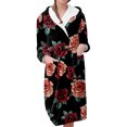thumbnail image 1 of Women's Fleece Plush Robe Long Warm Plush Bathrobe Loungewear Jacket Printed Comfort Robe, 1 of 5