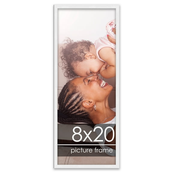 8x20 White Wood Picture Frame - UV Acrylic, Foam Board Backing, Hanging Hardware