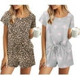 thumbnail image 1 of Ensemble de Pyjama 2 Pcs pour Femmes Manches Courtes Vêtements de Nuit Doux Col Rond Ensemble de Shorts Imprimés avec Poches P-TTG, 1 of 5