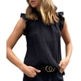 thumbnail image 3 of Camisa sin mangas con volantes de verano Blusa informal de moda de color sólido para el trabajo diario, 3 of 5