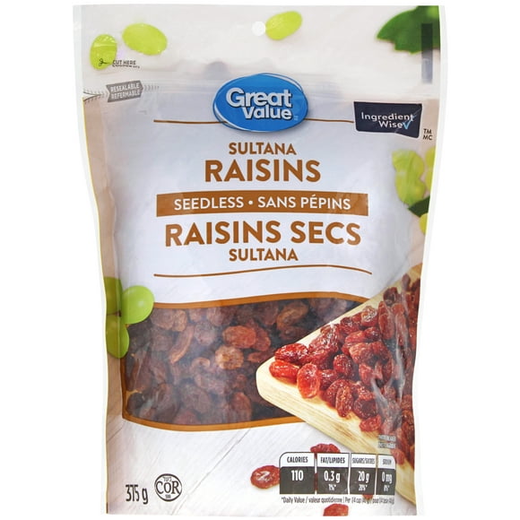 Raisins secs Sultana sans pépins Great Value 375&nbsp;g