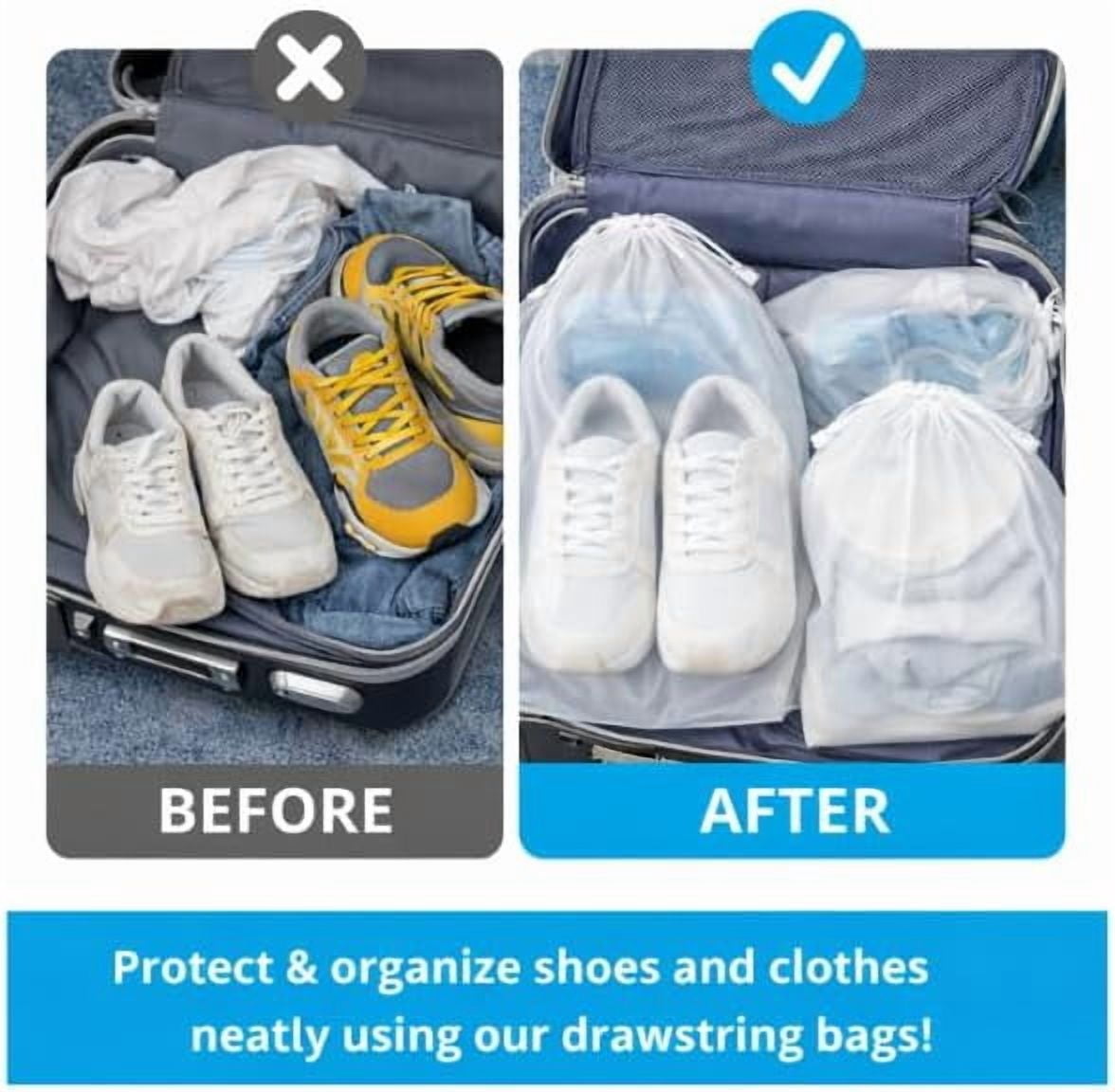 InfinitePack Large Transparent Shoe Bags for Travel, Portable Shoe Bags, Shoes Pouch Storage Organizer with Drawstring for Men & Women aClear Window Shoes Pouch with Rope
