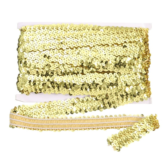 Uxcell 10 Yard x 1.2 Inch Elastic Sequins Trim for DIY Crafts Sewing Dress Gold
