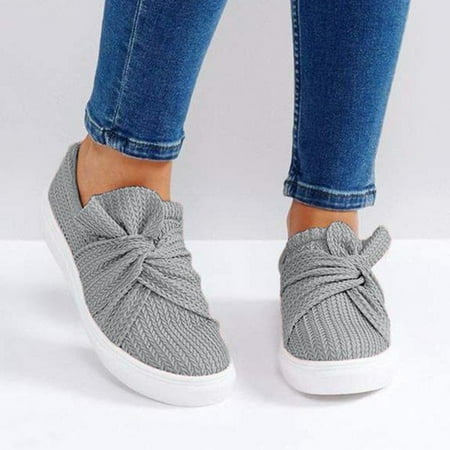 

HIBRO Women Ladies Solid Fashion Bowknot Casual Loafers Roman Cloth Shoes