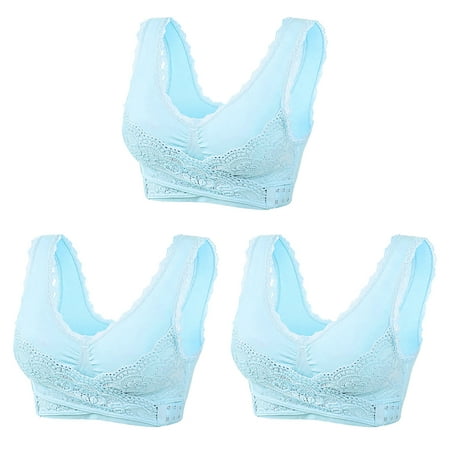 

Lhked Bras for Women Clearance 3PCWoman s Embroidered Glossy Comfortable Breathable Bra Underwear No Rims Blue XXXL
