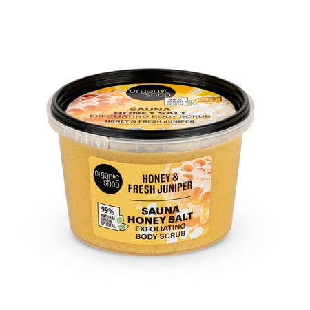 Organic Shop Honey Salt & Juniper Hydrating & Exfoliating Body Scrub, 100% Vegan & Organic, Daily Exfoliant, Detox & Moisturizer, Body, Face, Hand & Foot, Intensive Care & Skin Toning. 250ml.