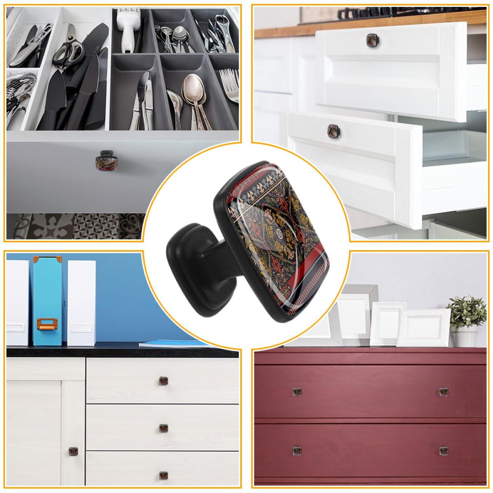 4 Pcs Cabinet Handle Drawer Pulls Chinese Floral Ethinc Knobs with Screws Square Furniture Office Cabinet Knob Decoration