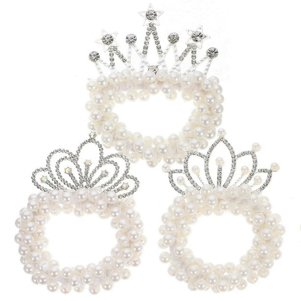 3pcs Pearl Beaded Hair Scrunchies Elastic Hair Ties Pearl Crown Hair Tie Girls Ponytail Holders