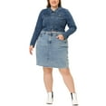 thumbnail image 2 of Agnes Orinda Women's Plus Size Jean Button Outfits Fashion Cropped Denim Jackets 4X Dark Gray Blue, 2 of 6