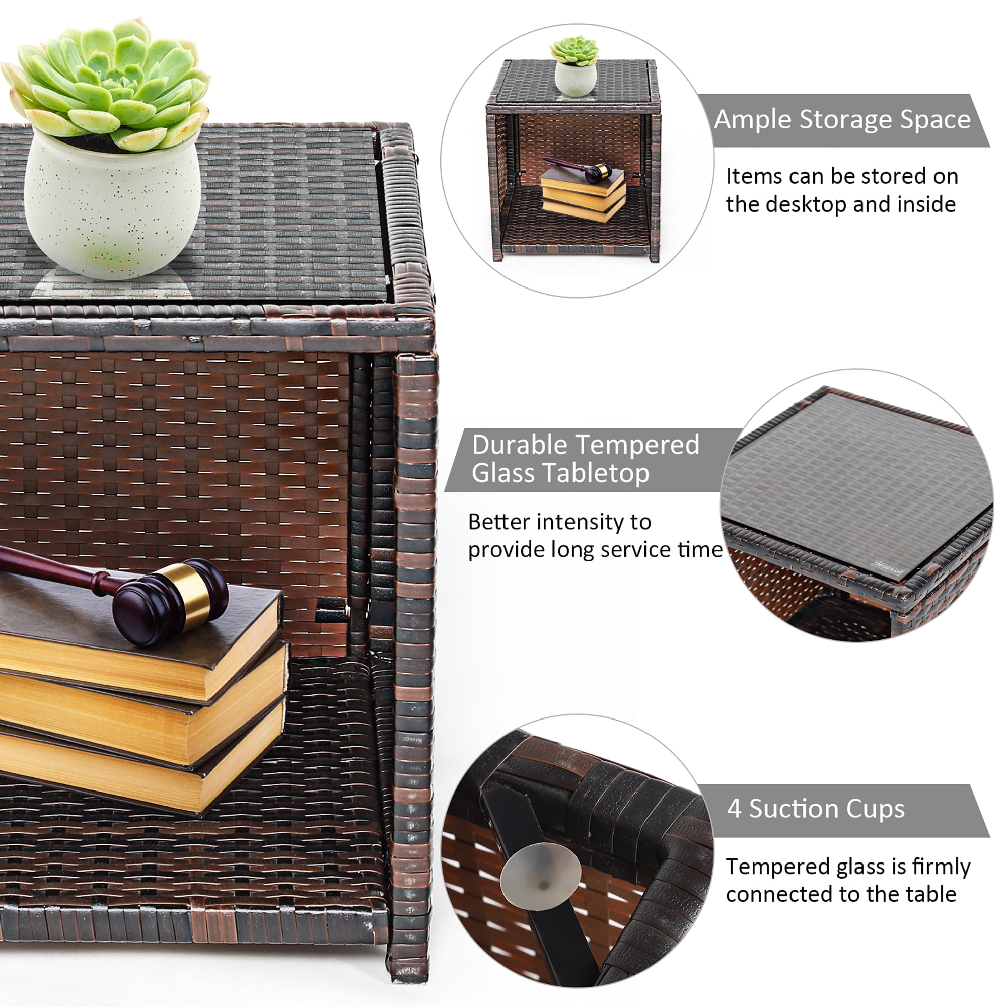 Costway 3PCS Patio Rattan Wicker Furniture Cushion Sofa Coffee Table Gray