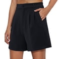 thumbnail image 5 of vigerkar Shorts for Women Bermuda Shorts Casual Elastic Waist Wide Leg Shorts with Pockets Black, S, 5 of 9