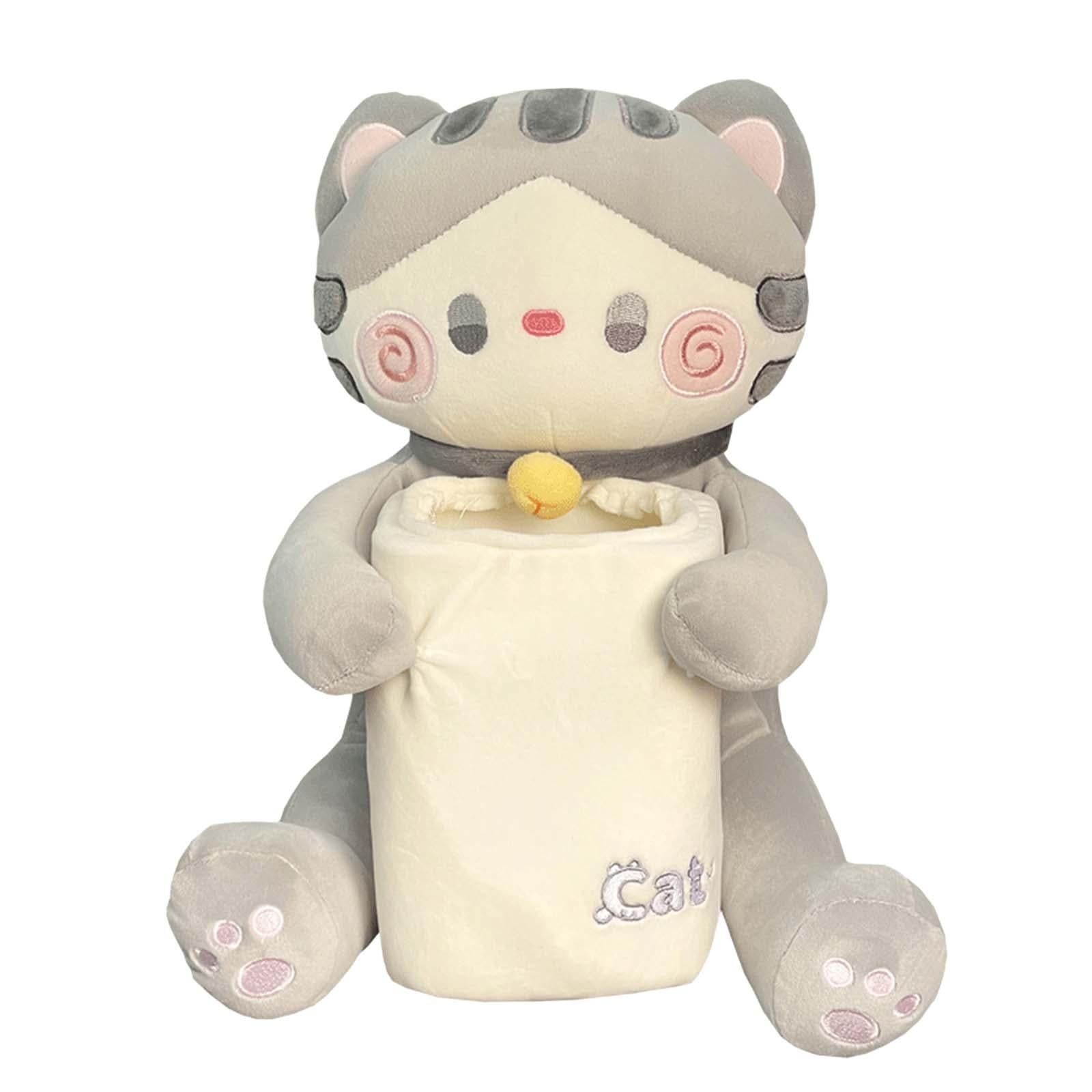 Trash Bin Cute Plush Toy 2 in 1 Cartoon Tissue Cover Gray