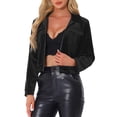 thumbnail image 1 of Chaqueta de cuello INSPIRE CHIC para mujer, chaquetas bomber cortas de terciopelo con manga larga y cierre, color negro M, 1 of 1